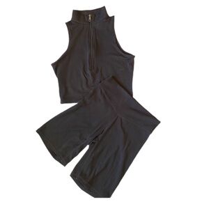 Balance Athletica Black Sleeveless Full Zip Top and Bike Shorts Bundle